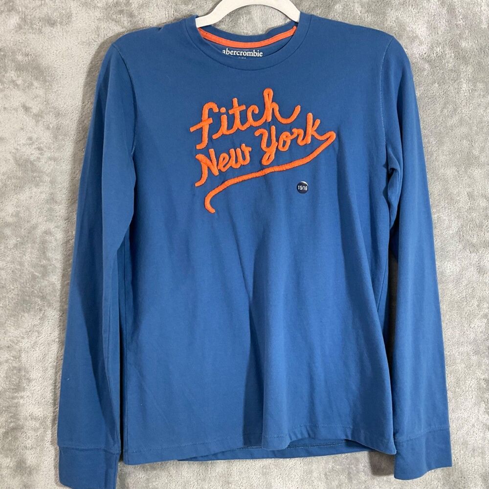 Abercrombie & Fitch Kids T Shirt Boys Size 15/16 Graphic Long Sleeve Blue NWOT